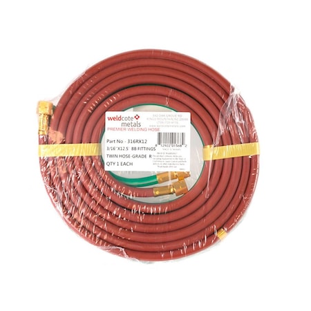 Weldcote Twin Hose Grade R 1/4in x 50' - BB Fittings, 5PK 14RX50