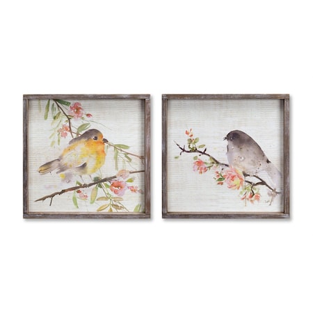 Homeroots Set of Two Brown Bird Wood Square Framed Art, 2PK 516336