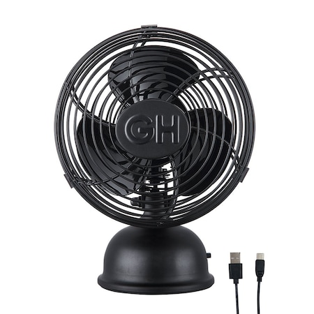 Good Housekeeping 5" Personal Retro USB Fan Matte Black finish 92514