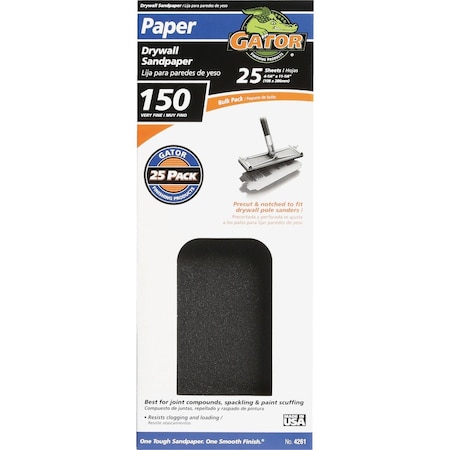 Gator Blade 150 Grit 4-1/4''x11-1/4''Drywall Sandpaper, 25PK 4261