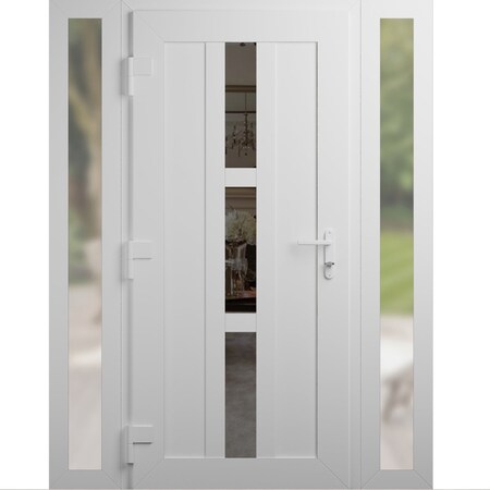 Vdomdoors Front Exterior Prehung Metal-Plastic Door Frosted Glass / MANUX 8112 White Silk / Office Commercial MANUX8112EXD-WS-W12+32+12-H80-RH-I