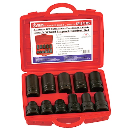 Genius Tools 11PC #5 Spline Dr. Truck Wheel Impact Socket Set TR-511MS