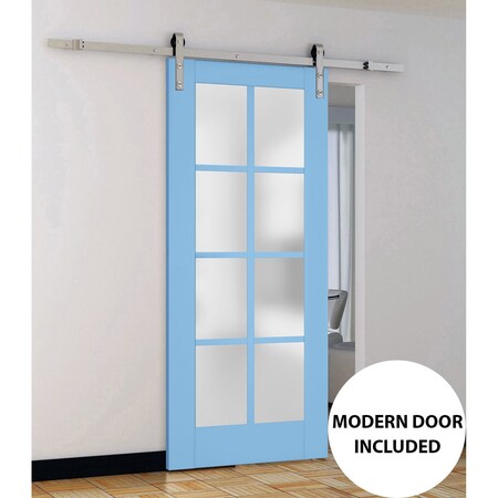 Sartodoors Sturdy Barn Door Frosted Glass 30x96 Solid Core Modern Interior VEREGIO7412BD-S-AQU-3096