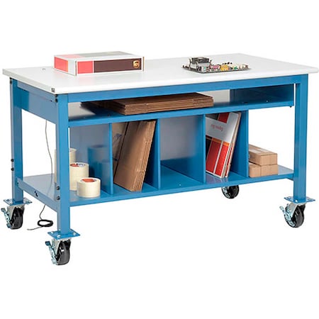 Global Industrial Mobile Packing Workbench W/Lower Shelf Kit, ESD Safety Edge, 72"W x 36"D 412475A