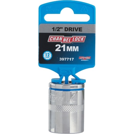 Channellock 1/2'' Drive 21 mm 12-Point Shallow Metric Socket 397717