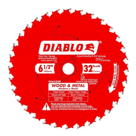 Diablo CircularSawBlade, Carbide, Dia:6.5" D0632GPA