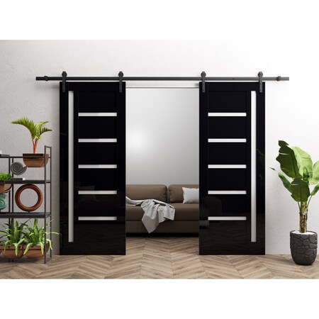 Sartodoors Double Barn Door 56x80 inches Black Solid Core Modern Interior QUADRO4088DB-B-GLB-56