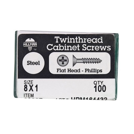 Hillman No. 8 X 1 in. L Phillips Black Phosphate Twin Thread Cabinet Screws, 100PK 39237