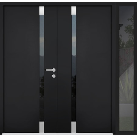 Vdomdoors Steel Double Doors Cynex 6777 Black Sidelight Exterior Window Stainless Inserts Single Modern Paint CYNEX6777DEXD-BLK-LH-O-W72+16 x H80