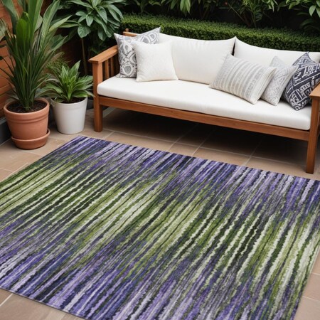 Homeroots 10' X 14' Purple Lilac And Lavender Striped Washable Indoor Outdoor Area Rug 577997