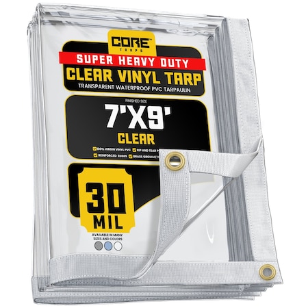 Core Tarps Tarp, 7 ft x 9 ft, 30 Mil, Clear, Polyethylene, UV Resistant CT-201-7X9