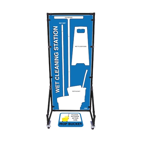 5S Supplies Housekeeping Shadow Board Broom Station V15, Blue / White, Kit + Stand HSB-V15-BLUE/WHITE-KIT-STAND