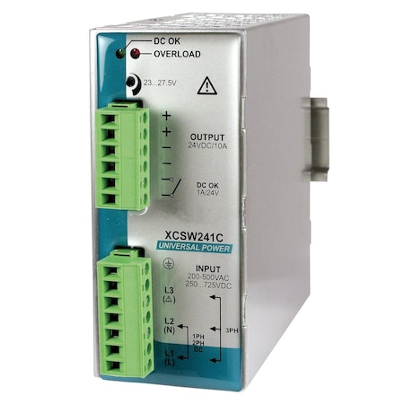 Automation Systems Interconnect 24V Din Rail Power Supply, 208Vac, 240Vac, or 480Vac Input, 24Vdc, 10A Outpu XCSW241C