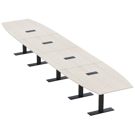 Skutchi Designs 20ft Boat Conference Table With Power | Harmony Series | 20 Person Meeting Room Table HAR-BOT-48X240-T.BK-K458-EBLK