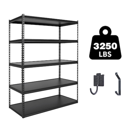 Shuntong Atlas 5-Tier 48 in.W x 24 in.D x 72 in.H Heavy Duty Storage Shelving Load 3250 Lbs, Laminated Board, Dark Grey ATB-D48-24-72-5B