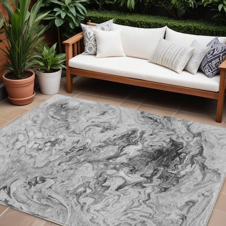 Homeroots 9' X 12' Gray Charcoal And Silver Abstract Washable Indoor Outdoor Area Rug 577960