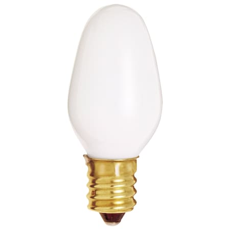 Satco 7W C7 Incandescent, White, 3000 Avg. Hrs, 28 Lu, Candelabra base, 120V, 2-Card S3792