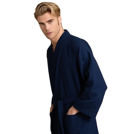 Towelsoft Unisex Men's Waffle Weave Stone Navy Bathrobe One Size RM-MEN-WFL-NVY-OS