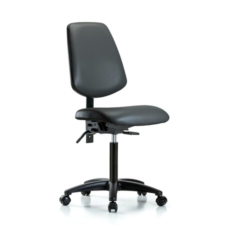 Blue Ridge Ergonomics Vinyl Chair, Med Bench, Med Back, Tilt, Casters, Carbon BR-VMBCH-MB-RG-T1-A0-NF-RC-8823