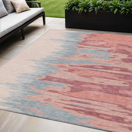 Homeroots 5' X 8' Coral Pink And Gray Abstract Washable Indoor Outdoor Area Rug 601195
