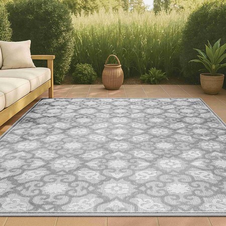 Jonathan Y Gallia Tile Trellis High-Low Light Gray/Ivory 4 ft. x 6 ft. Indoor/Outdoor Area Rug AMC107A-4