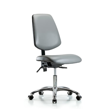 Blue Ridge Ergonomics Vinyl Chair Chrome, Desk, Med Back, Tilt, Casters, Sterling BR-VDHCH-MB-CR-T1-A0-CC-8840
