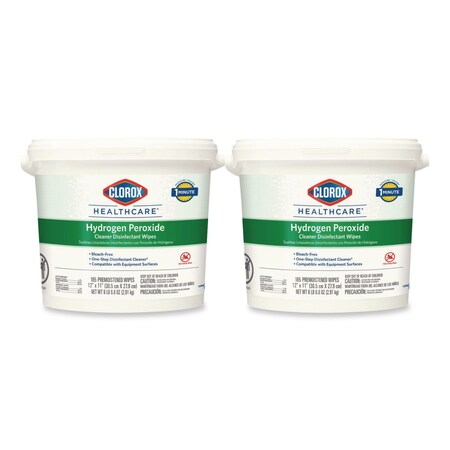 Clorox Hydrogen Peroxide Cleaner Disinfectant Wipes, 12 x 11, Unscented, White, 185 Wipes, PK2 30826