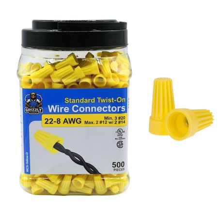 Grizzly Supply Standard Screw-On Wire Connector, 22-8 AWG, 600V Max, Thermoplastic, Yellow 500PK WCS-Yellow-D