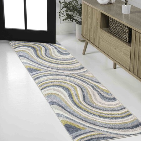 Jonathan Y Flow Abstract Swirl Blue/Mustard/Gray 2 ft. x 8 ft. Runner Rug DZC100C-28