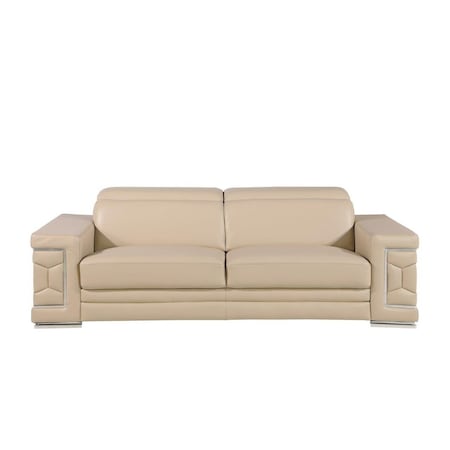 Homeroots 89" Beige Leather Sofa With Silver Legs 548983