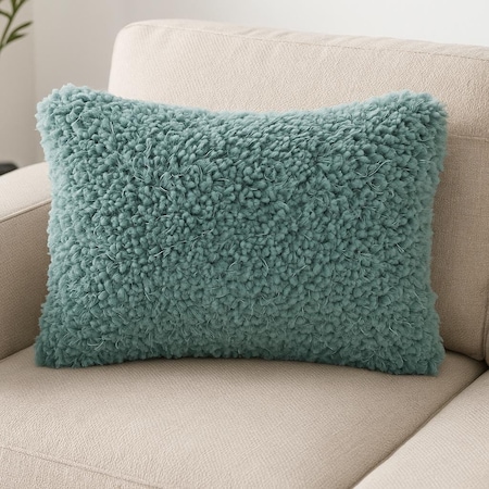Homeroots 14" X 20" Celadon Shag Lumbar Throw Pillow 527973