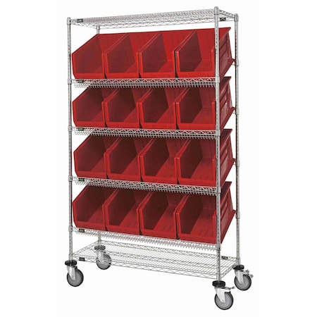 Quantum Storage Systems WIRE UNIT SLANTED SHELVES W/16 BINS RED WRCSL6-74-1848-260RD