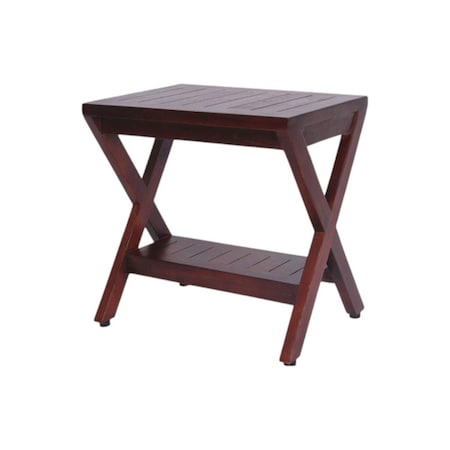 Homeroots Compact X Shape Teak Shower Outdoor Bench With Shelf In Brown Finish 376688
