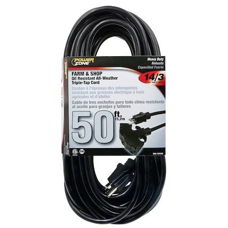 Powerzone Extension Cord, Black, 50 ft OR632730