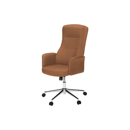 Monarch Specialties Office Chair, Swivel, Adjustable Height, Armrests, Ergonomic, Work, Brwn Leather-look, Chrome Metal I 7378