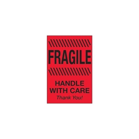 Bubblefast 4 x 6'' - ''Fragile - Handle With Care'' Fluorescent Red Labels BFDL1186