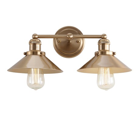 Jonathan Y July 17.5" 2-Light Industrial Farmhouse Metal Vanity Light, Brass Gold JYL7430A