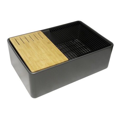 Alfi Brand Grey Matte Workstation 30''X20'' Single Bowl Step Rim Fireclay Farm Sink W/ Accessories ABFS3020-GM