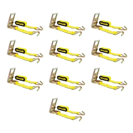 Mytee Products Ratchet Tie-Down Straps w/Wire Hook, 3in x 30ft Yellow Ratchet Strap 15,000lbs BS, 10PK RS330WHx10