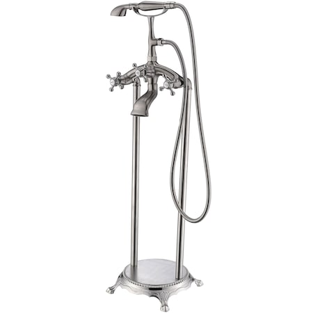 Anzzi Suni 3-Handle Claw Foot Tub Faucet with Hand Shower in Brushed Nickel FS-AZ0052BNR