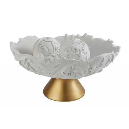 Homeroots 9" Matte Gold And White Polyresin Decorative Bowl With Orbs 468349
