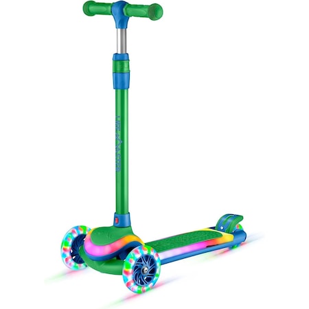 Lifemaster 3-Wheel Kids Scooter, LED Deck and Wheels, 5-Height Handlebar, Ages 3+, Green Blue LMLUSW59