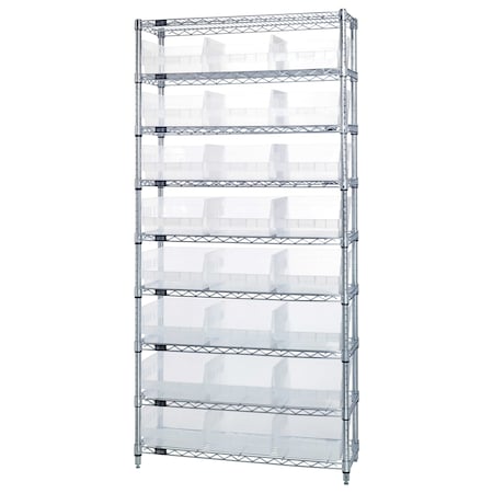 Quantum Storage Systems WIRE SHELVING UNIT W/24 BINS CLEAR WR9-216CL