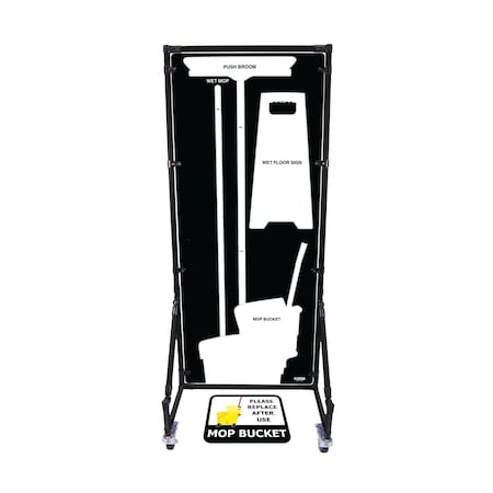 5S Supplies Housekeeping Shadow Board Broom Station V18, Black / White, Kit, No Text HSB-V18-BLACK/WHITE-KIT-NO TEXT