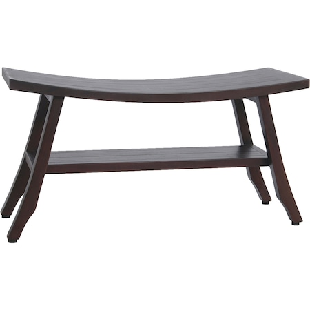 Homeroots 34" Brown Teak Shower Bench With Shelf 376691