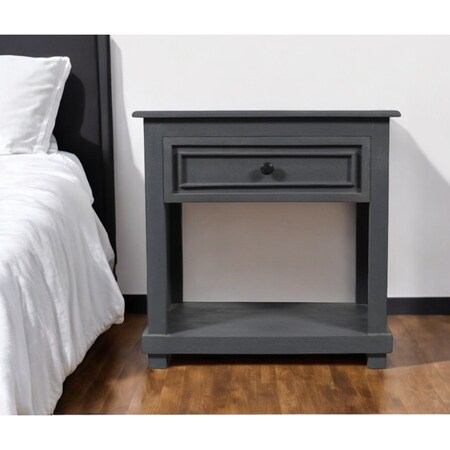 Homeroots 28" Distressed Gray One Drawer Solid Wood Nightstand 555414