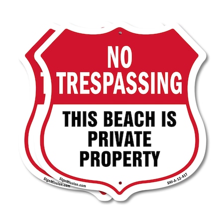 Signmission No Trespassing Shield Sign This Beach Is, 12 inch X 12 inch, Aluminum Metal Sign, 2PK SHI-A-2PACK-12-417