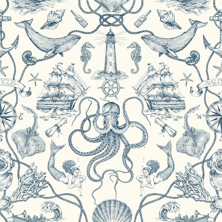 York Wallcoverings Deep Sea Toile Blue Wallpaper HO3361