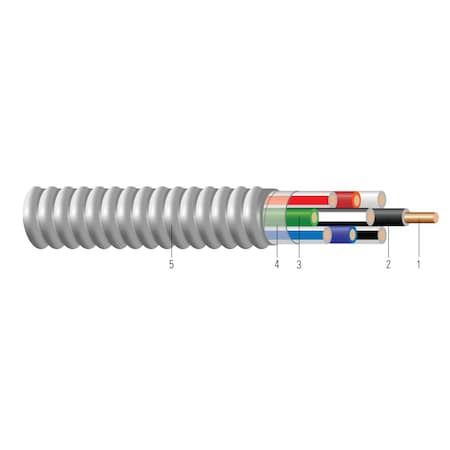 Southwire Metal Clad Building Cable, MC, 12 AWG, 4C with Ground C, Silver, Aluminum, Solid, 600V AC, 1000 ft 61066602