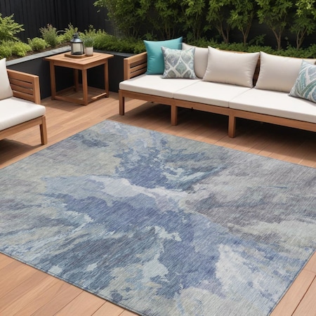 Homeroots 8' X 10' Denim Blue And Linen Abstract Washable Indoor Outdoor Area Rug 615599